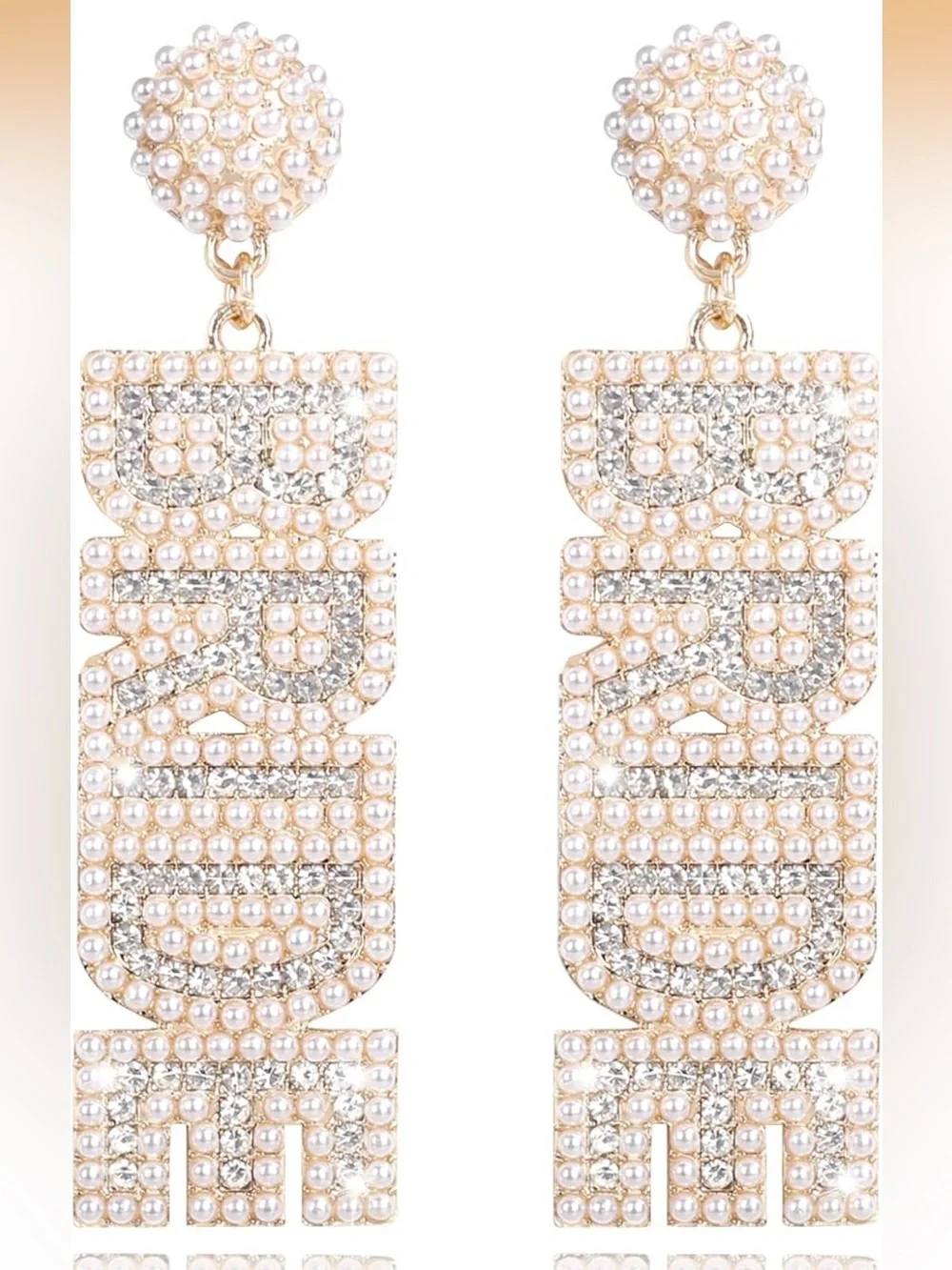 Anthropologie Pearl & Crystal Logo Drop Earrings in Gold and Pearl